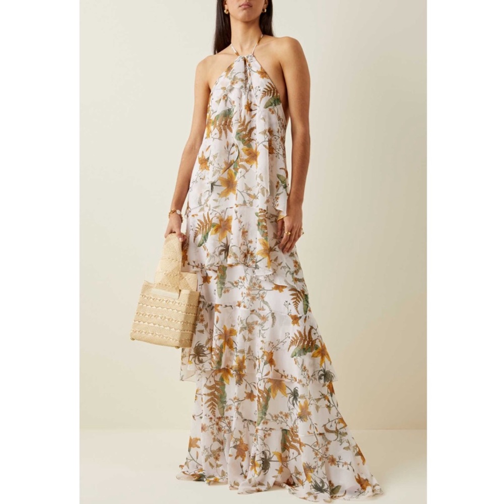 Andres Otalora Woumani floral chiffon maxi halter dress
